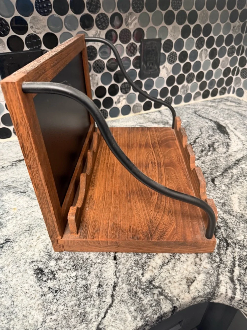 Rustic Wooden Wine Rack with Glass Holder & Chalkboard Back (Holds 4 Bottles)